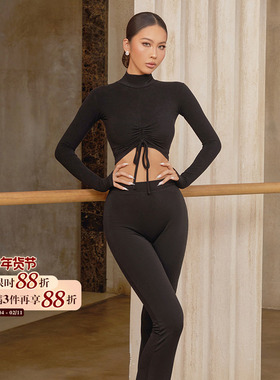 ZYM【Calla Lily】上衣漏脐长袖拉丁舞日常练功服女抽绳设计25057