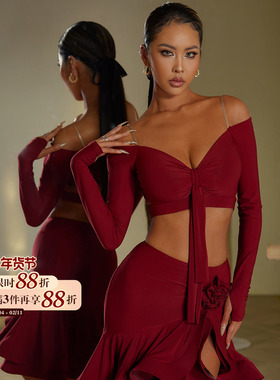 ZYM【热红酒颂歌】上衣高级感拉丁舞练功服女一字领带胸棉23116