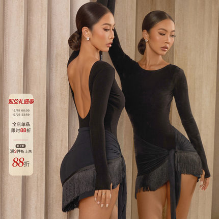ZYM【偏爱】半身裙一片式拉丁舞练功服女围裹式加密流苏裙24102