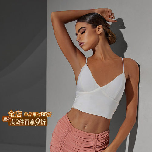ZYM【简心】上衣吊带美背拉丁舞练功服女交叉带背心带胸垫1784