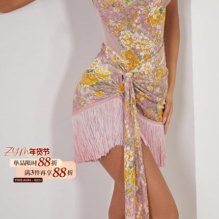 ZYM【幻春颂】半裙假围裹流苏拉丁舞高级练功服女腰围可调节2435