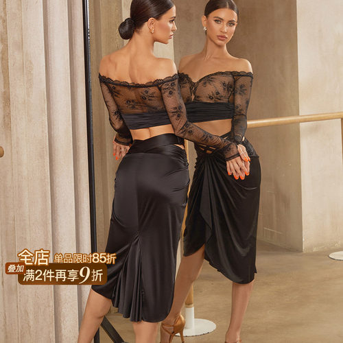 ZYM【Lace Lady】上衣一字肩纯欲蕾丝拉丁舞练功服女带胸棉25059