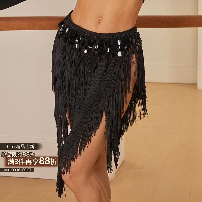 ZYM【Dance Party】半裙三角裙流苏拉丁舞蹈服开叉亮片腰头25110图片