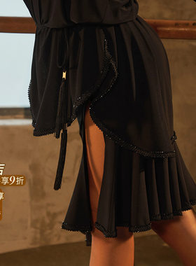 ZYM【荷叶】半裙开叉大摆裙女生拉丁舞练功服简约百搭25095
