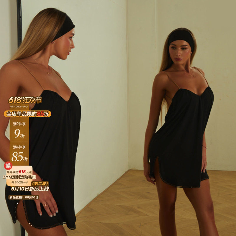 ZYM【Mini Dress】连衣裙大漏背珠链边拉丁舞练功服带内衣裤26011