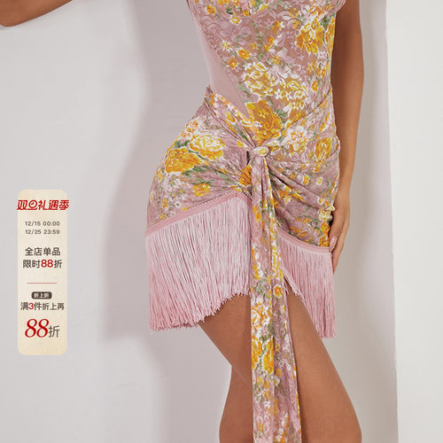 ZYM【幻春颂】半裙假围裹流苏拉丁舞高级练功服女腰围可调节2435