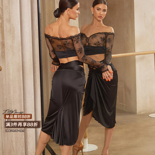 ZYM【Lace Lady】上衣一字肩纯欲蕾丝拉丁舞练功服女带胸棉25059