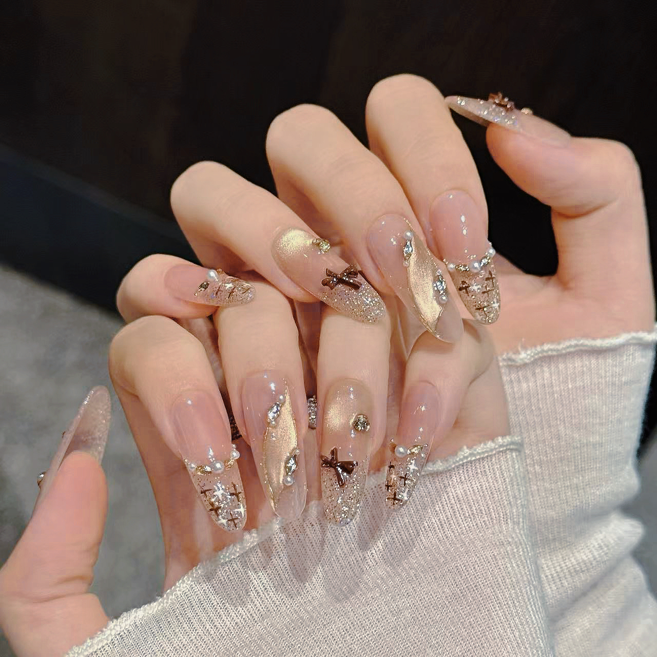 纯手工【miu系小香】高级感法式穿戴甲2025新款蝴蝶结猫眼美甲