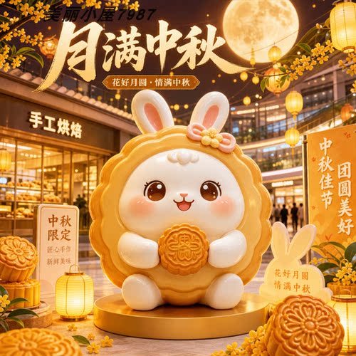中秋节卡通拟人月饼造型美陈摆件