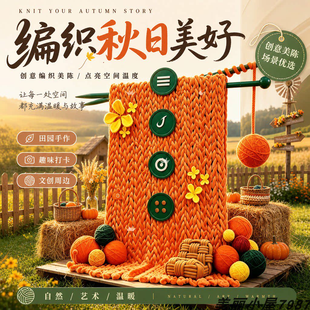 秋冬毛线编织巨型挂毯美陈商场商业街社区店铺氛围感打卡拍照背景