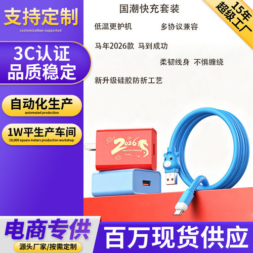厂家直销马年新款适用USB-Type-c-lightning安卓等全系快充充电器