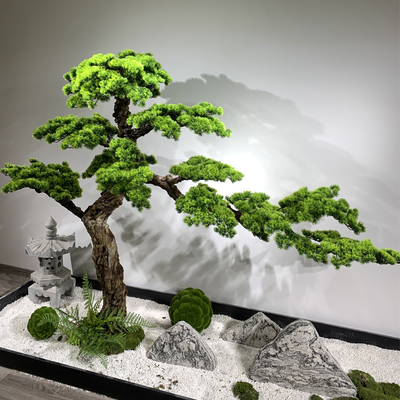 仿真迎客松树假罗汉松新中式室内造景装饰玄关橱窗展厅旱景观组合