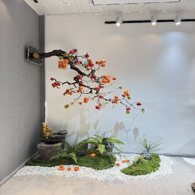 仿真壁挂柿子树倒挂壁挂新中式禅意橱窗软装饰造景山假树新年造景