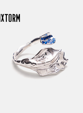 藜 VIXTORM 设计感s925银戒指镶嵌人工蓝宝石抽象艺术款 Folia
