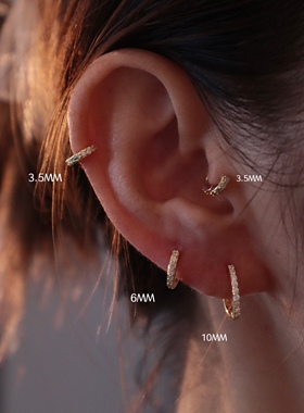 升级版！纯银厚镀金单只超迷你耳皮钉锆石小耳圈Jennie同款耳骨钉