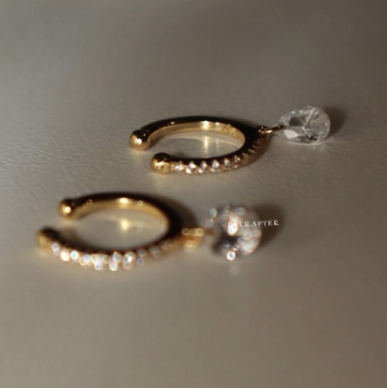 单只售~日常简约锆石耳夹纯银金色耳骨夹无耳洞女镶钻水滴银耳饰