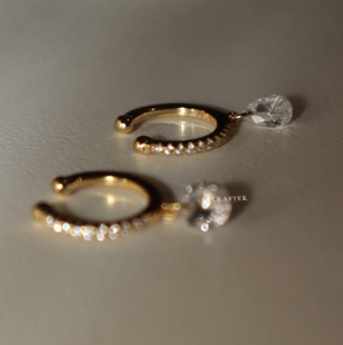 单只售～日常简约锆石耳夹纯银金色耳骨夹无耳洞女镶钻水滴银耳饰