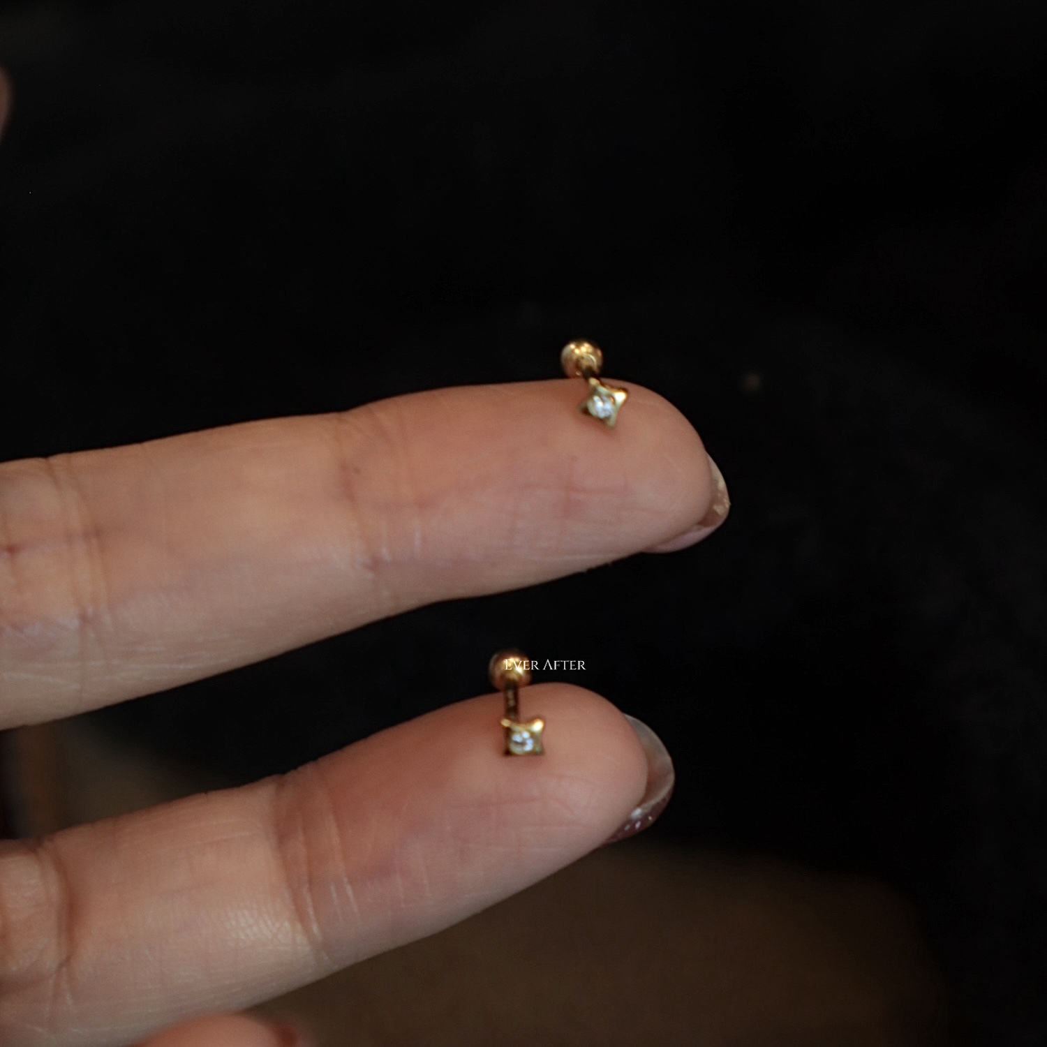 自制超迷你螺丝耳钉 设计感养耳s925纯银四芒星拧螺丝耳骨钉日韩