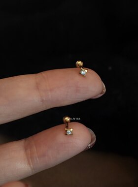 自制超迷你螺丝耳钉 设计感养耳s925纯银四芒星拧螺丝耳骨钉日韩