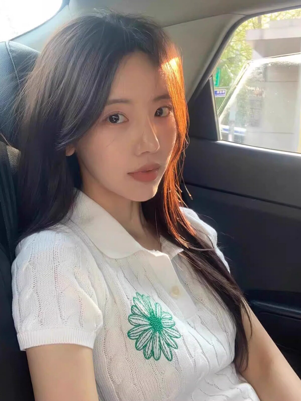 KOREAN WHITE DAISY FLOWER EMBROIDERY POLO NECK KNIT TOP WOMENS SPRING SUMMER VERSATILE SIMPLE T-SHIRT SHORT SLEEVE COTTON