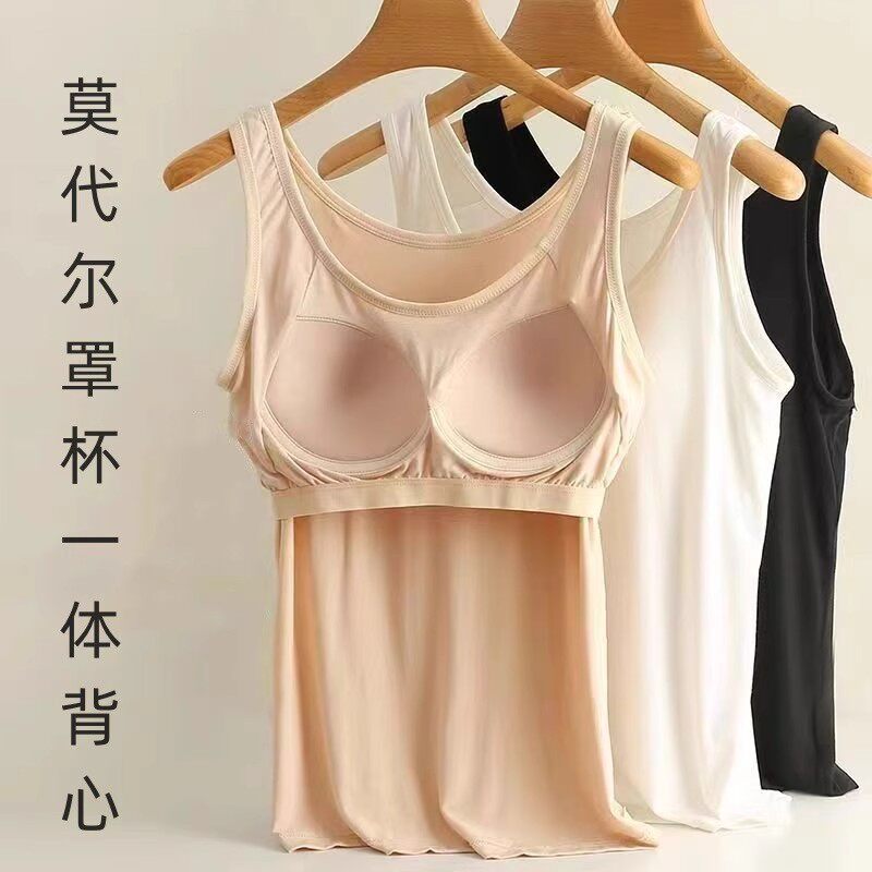 无袖t恤女款士二两道根股筋背心2025夏内外穿大码吊带工字带胸垫