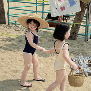 儿童泳衣女孩连体韩版ins可爱速干幼童小孩游泳衣简约高级感泳装