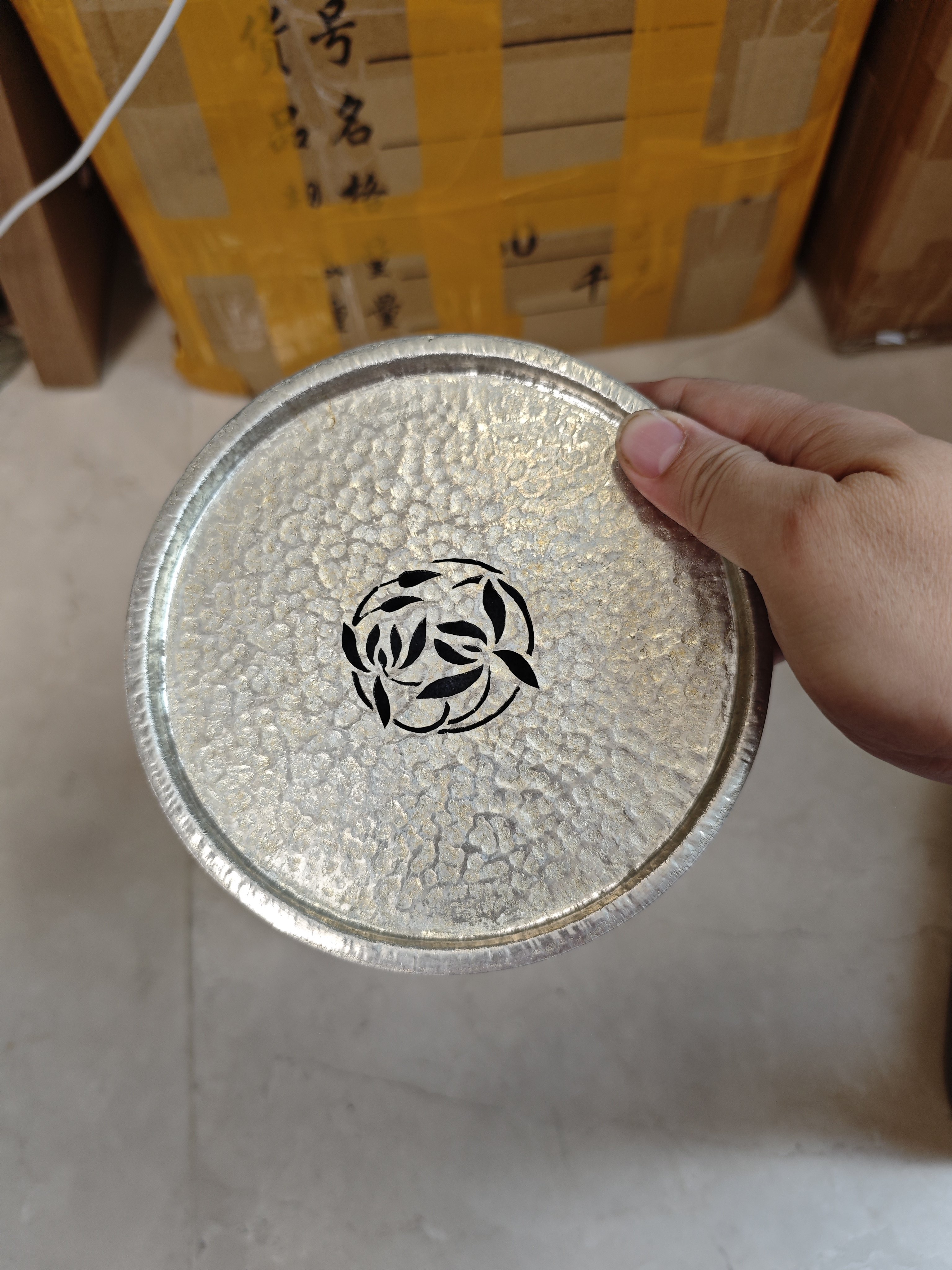 手工制作八方凤凰纯锡盖陶瓷底座茶盘
