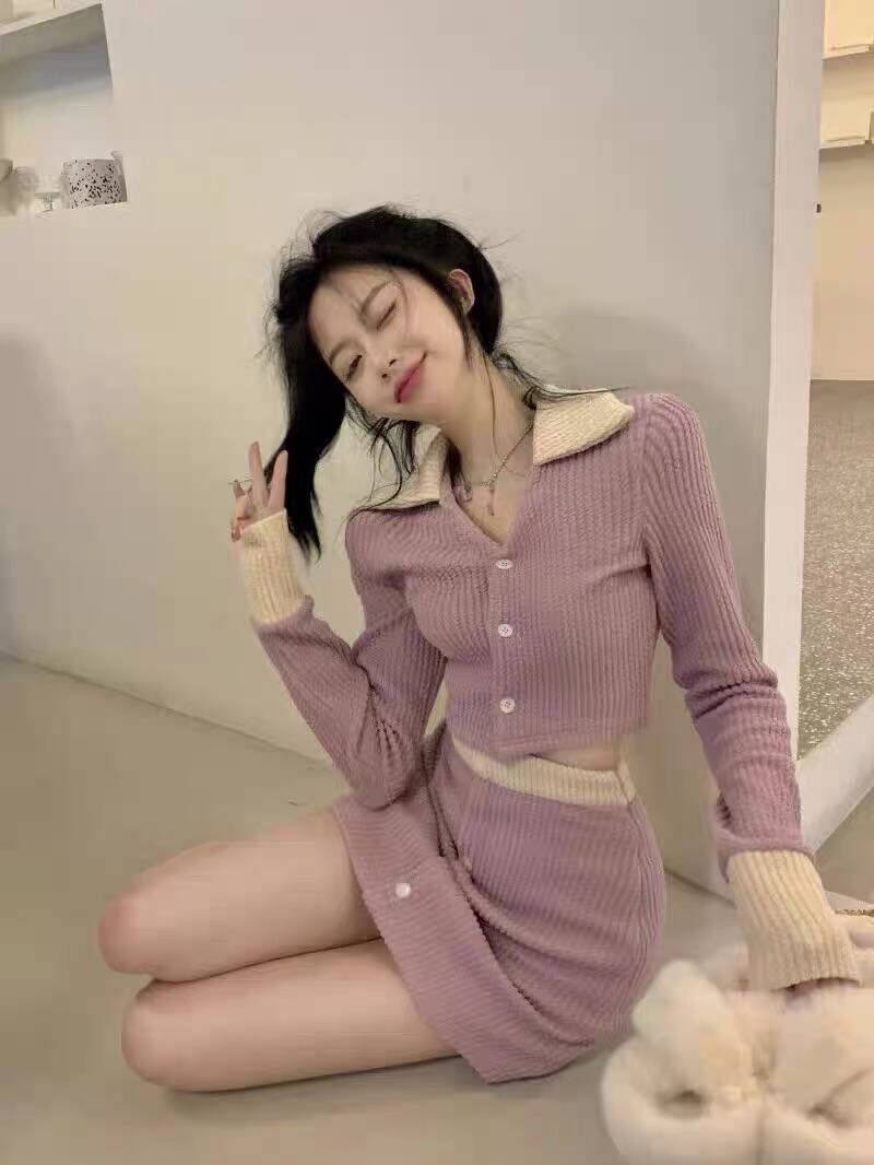 秋冬小香风针织轻熟套装女2024新款polo领开衫高腰半身短裙两件套,女装/女士精品,连衣裙,淘宝优惠券,粉丝福利购,淘宝优惠卷