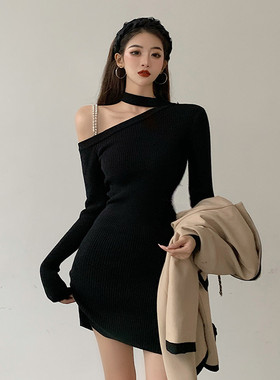 秋冬网红夜店性感修身包臂连衣裙女气质露背显瘦内搭毛衣打底裙子