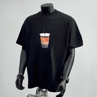 重磅纯棉潮牌美式简约T恤潮流个性印花男款夏季圆领百搭短袖1