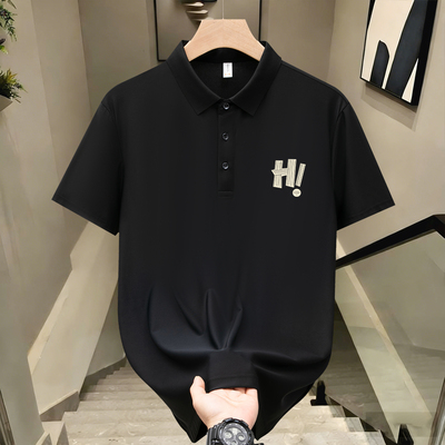 凉感冰丝潮牌美式字母T恤POLO衫痞帅印花男款夏季翻领宽松短袖