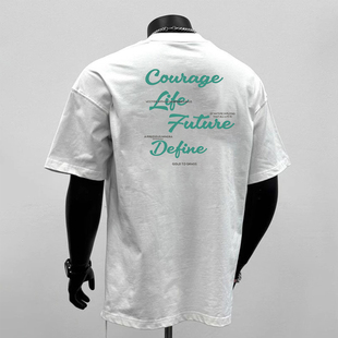 重磅纯棉潮牌创意时尚T恤简约字母印花男款夏季圆领休闲短袖1