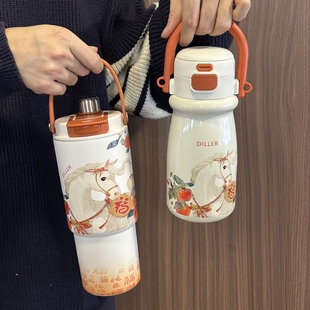 福马保温杯国风款男女儿童随手杯2025新款吸管杯新年礼物高颜值杯