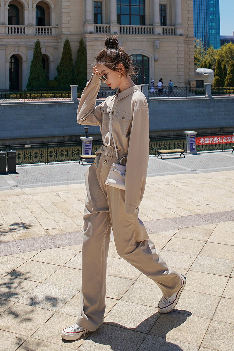 【主推】2025经典卡其长袖工装连体裤2C372-2028-P120控178,女装连体裤,2C372