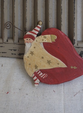 外贸出口圣诞系列老人木雕手绘复古手作礼物diy摆件