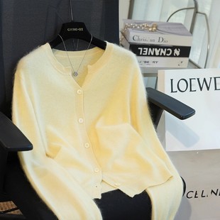 虫小小2025羊毛羊绒圆领宽松长袖 女毛衣外穿秋冬A42A 拉毛针织开衫