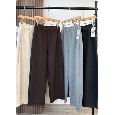 真丝醋酸毛呢裤宽松弯刀裤女秋冬