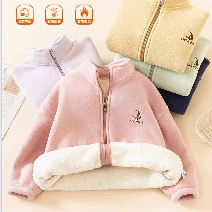 儿童加绒外套冬季男女童加厚羊羔绒保暖上衣小学生内搭校服神器