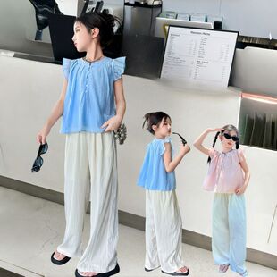 女大童夏季套装宽松薄款初中女生裤子女童夏装T恤时尚女孩衣服