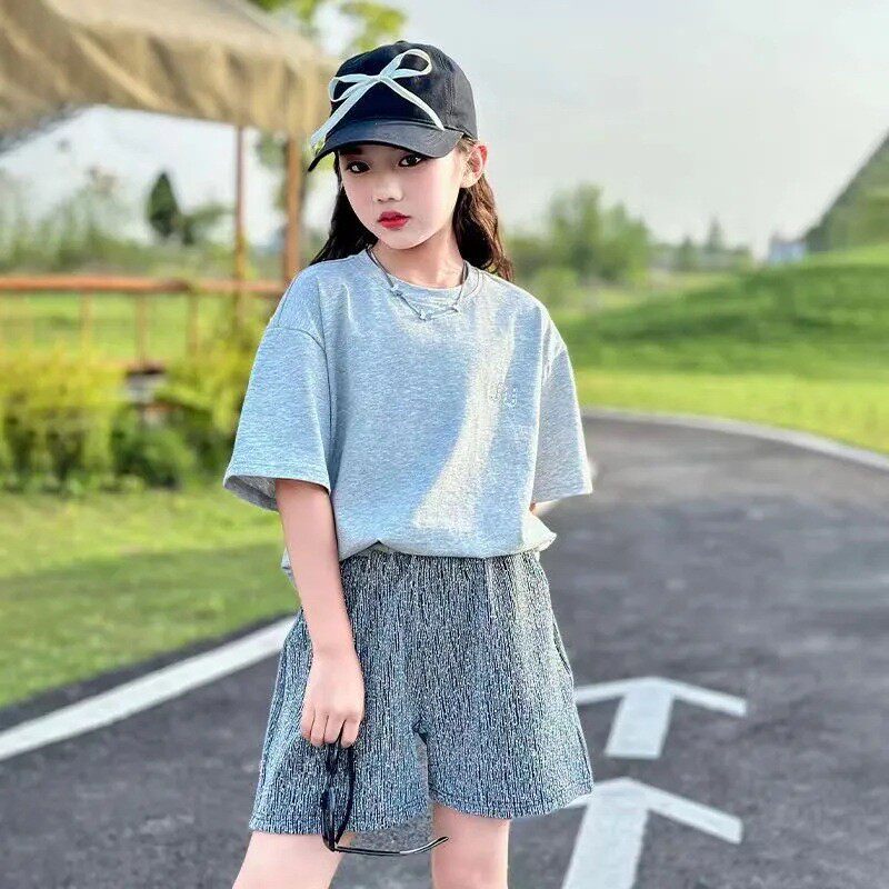 女童夏装套装2026新款韩版女大童短袖T恤短裤两件套女孩夏季衣服