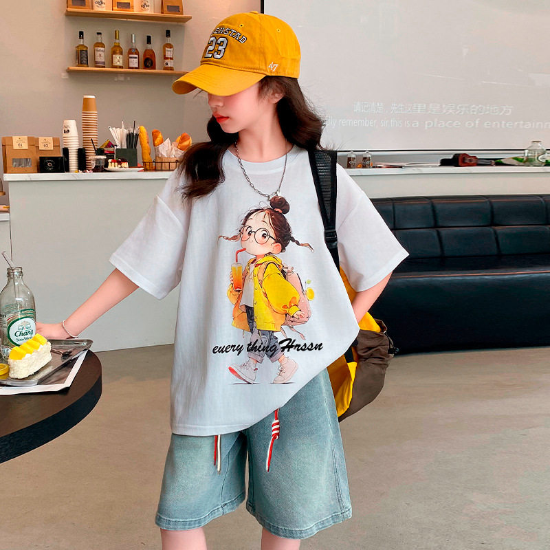 女大童短袖t恤夏季套装韩版时尚女童夏装两件套洋气女孩夏天衣服
