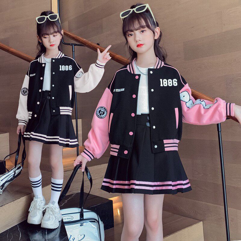 女童春秋时尚棒球服套装