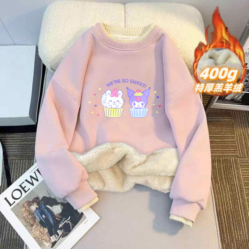 女大童加绒打底衫冬季女童加厚一体绒卫衣韩版初中生冬装保暖上衣