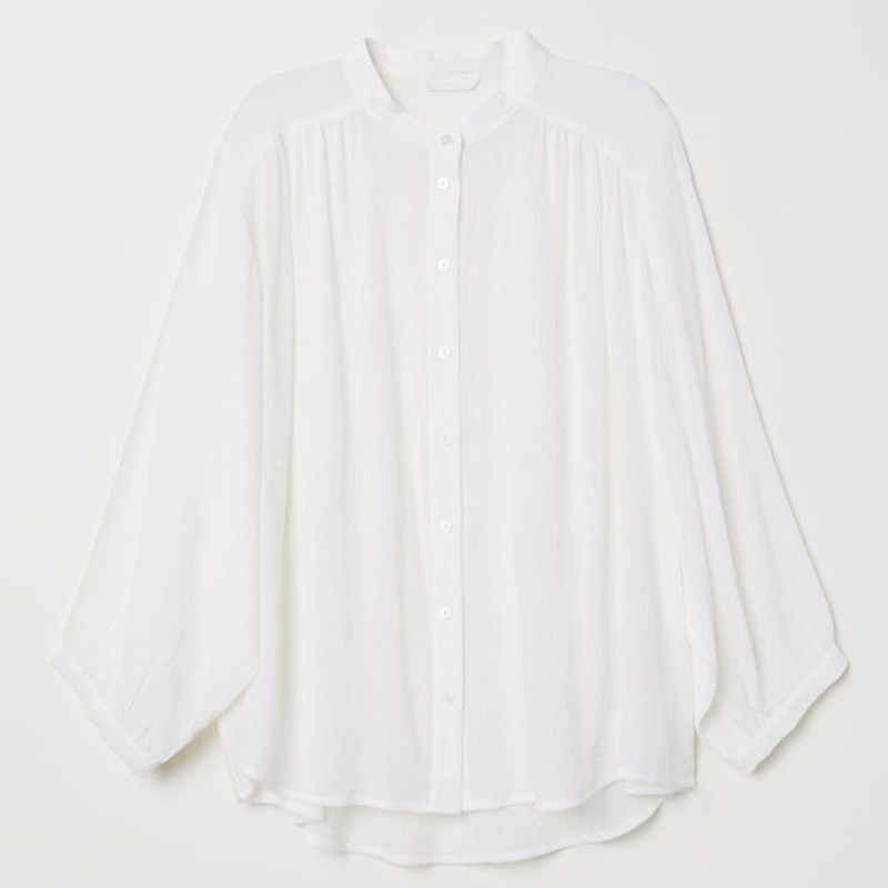 H&M寬松绉織上衣透氣領長袖前襟紐扣T恤夏季輕薄小立在類目 女裝/女士精品, T恤中 - 來自Buy2taobao.com提供專業的淘寶代購服務