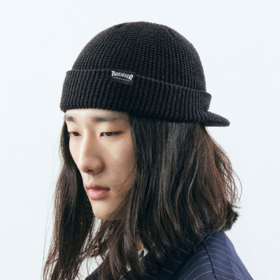 秋冬美式复古带沿毛线帽