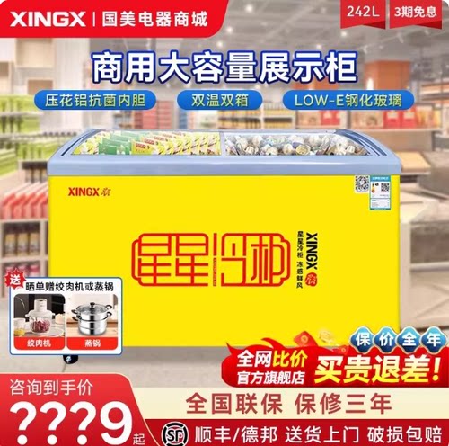 星星雪糕柜冰淇淋柜冰柜商用冷藏冷冻双温玻璃卧式岛柜超市冷柜