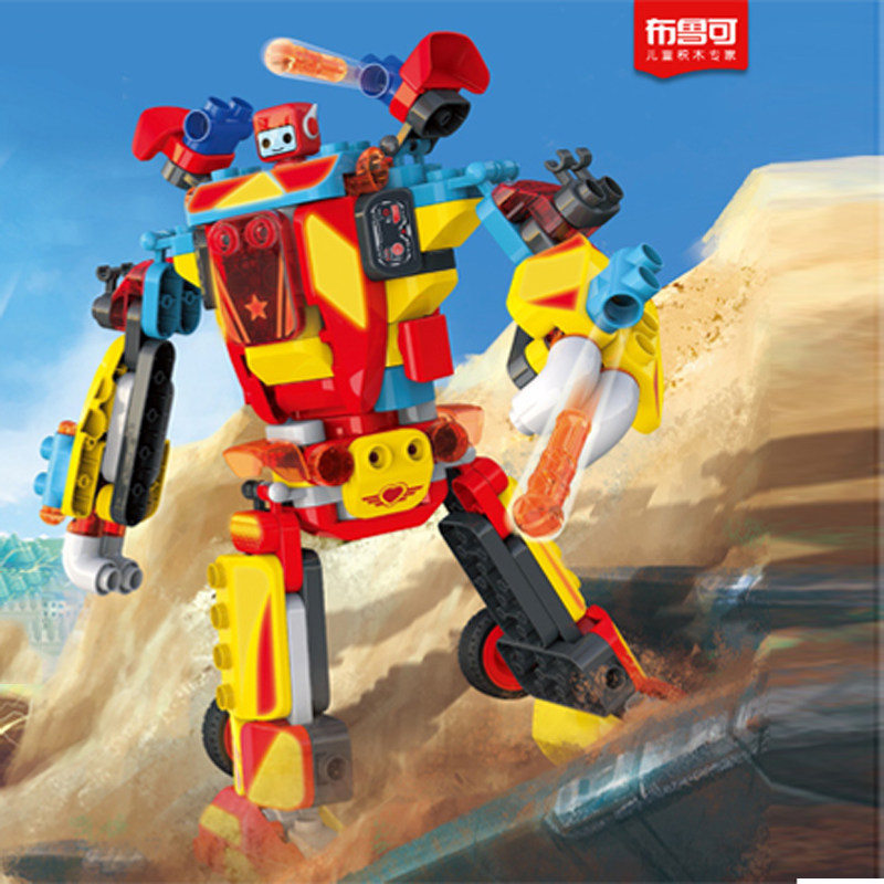 百变布鲁可战队光辉勇士大颗粒积木拼装可变形合体机器人益智玩具