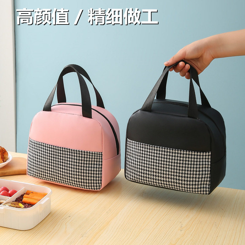 格纳新品PU千鸟格保温包皮革防水手提便当包饭盒包野餐带饭包袋