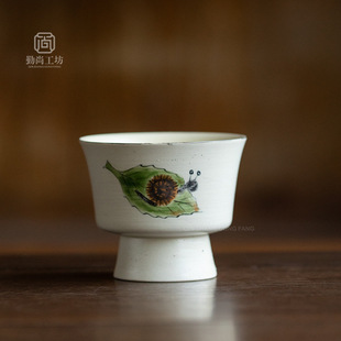 粉引手绘蜗牛茶盏主人杯陶瓷功夫茶具纯手工品茗小茶杯子单个家用