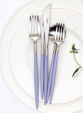 Cutipol香芋紫银家用餐具不锈钢叉勺套装ins风便携甜品勺子礼盒